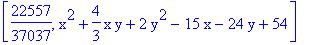 [22557/37037, x^2+4/3*x*y+2*y^2-15*x-24*y+54]